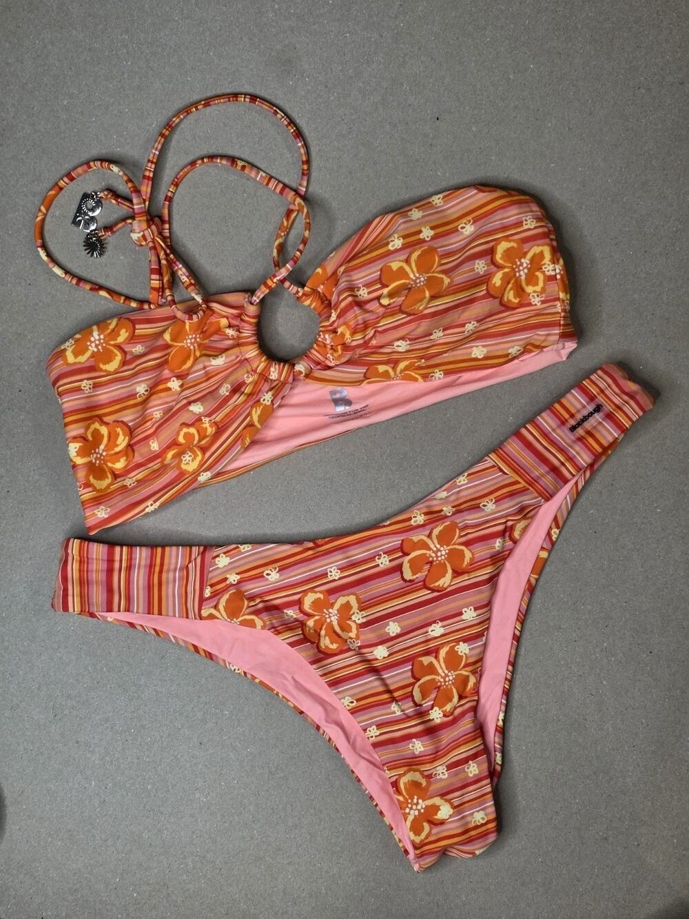 Blackbough Swim Floral Bandeau Top Sz M Bikini Bottom SZ L EUC Cheeky Hibiscus